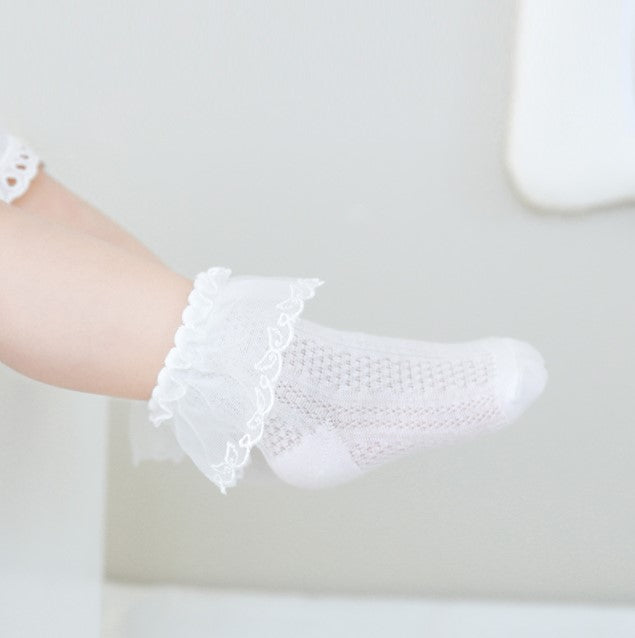 Lace Frill Summer Ankle Socks - Angel White