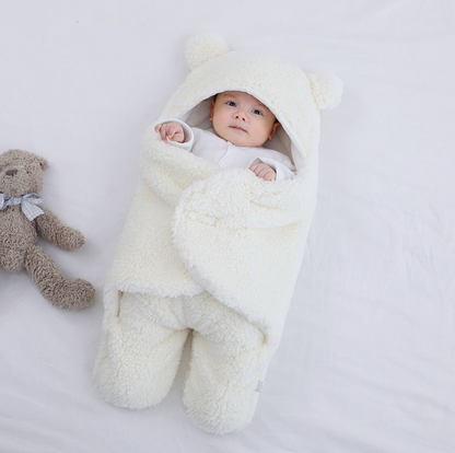 Teddy Bear Swaddle Wrap Suit with Quilted Lining - White
