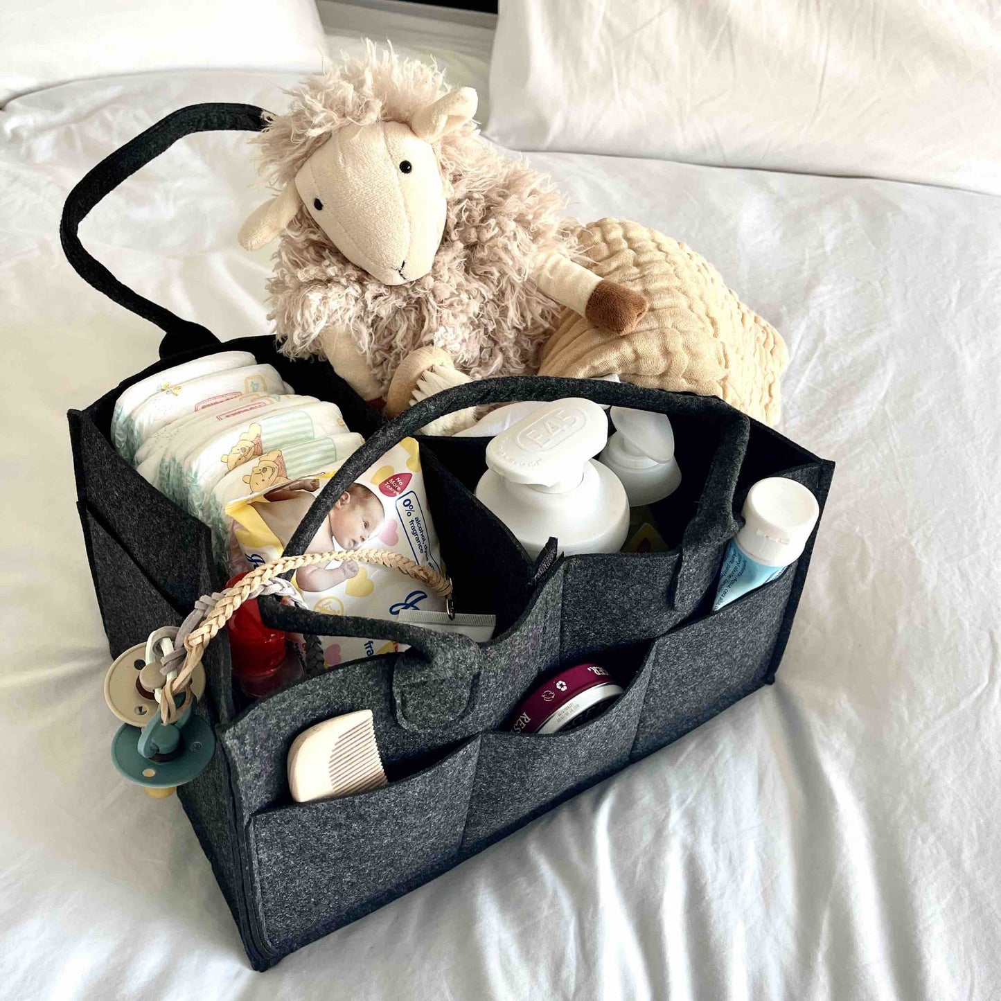 Nappy Caddy/Organiser - Dark Grey with Faux Leather Handles