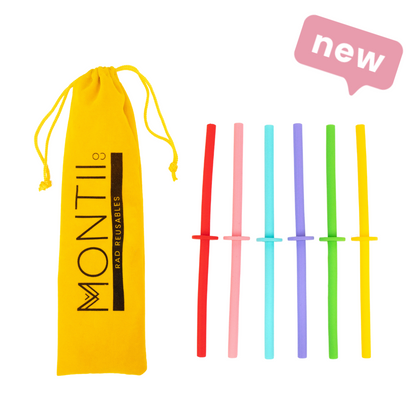 MontiiCo Mini Silicone Straw Set | Fruity Pop Colours | With Stopper