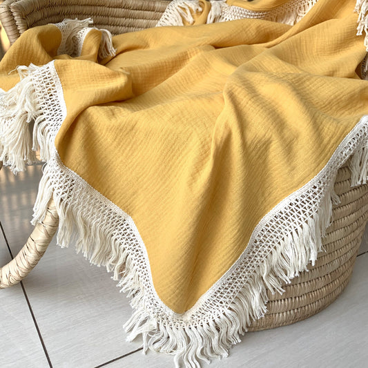 Wild Skye - Double Muslin Fringed Swaddle - Tuscan Sun