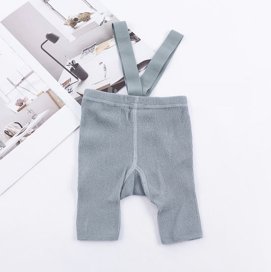 Unisex Ribbed Suspender Shorts - Light Grey