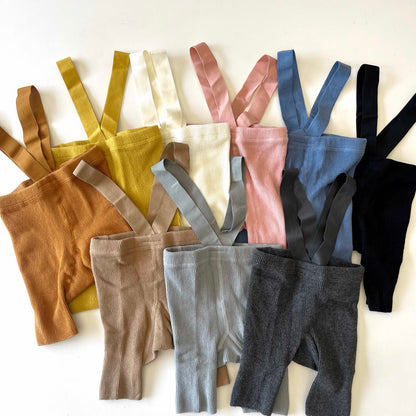 Unisex Ribbed Suspender Shorts - Mustard