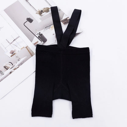 Unisex Ribbed Suspender Shorts - Black