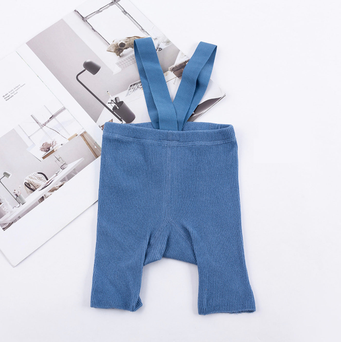 Unisex Ribbed Suspender Shorts - Blue