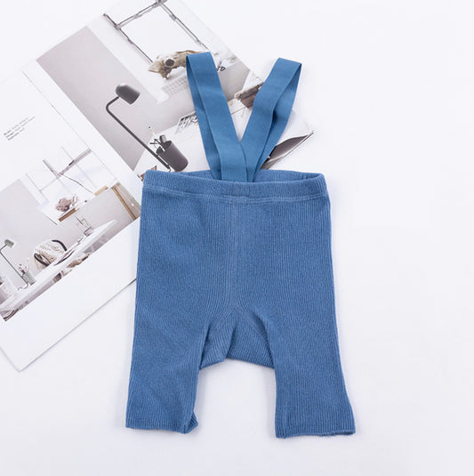 Unisex Ribbed Suspender Shorts - Blue