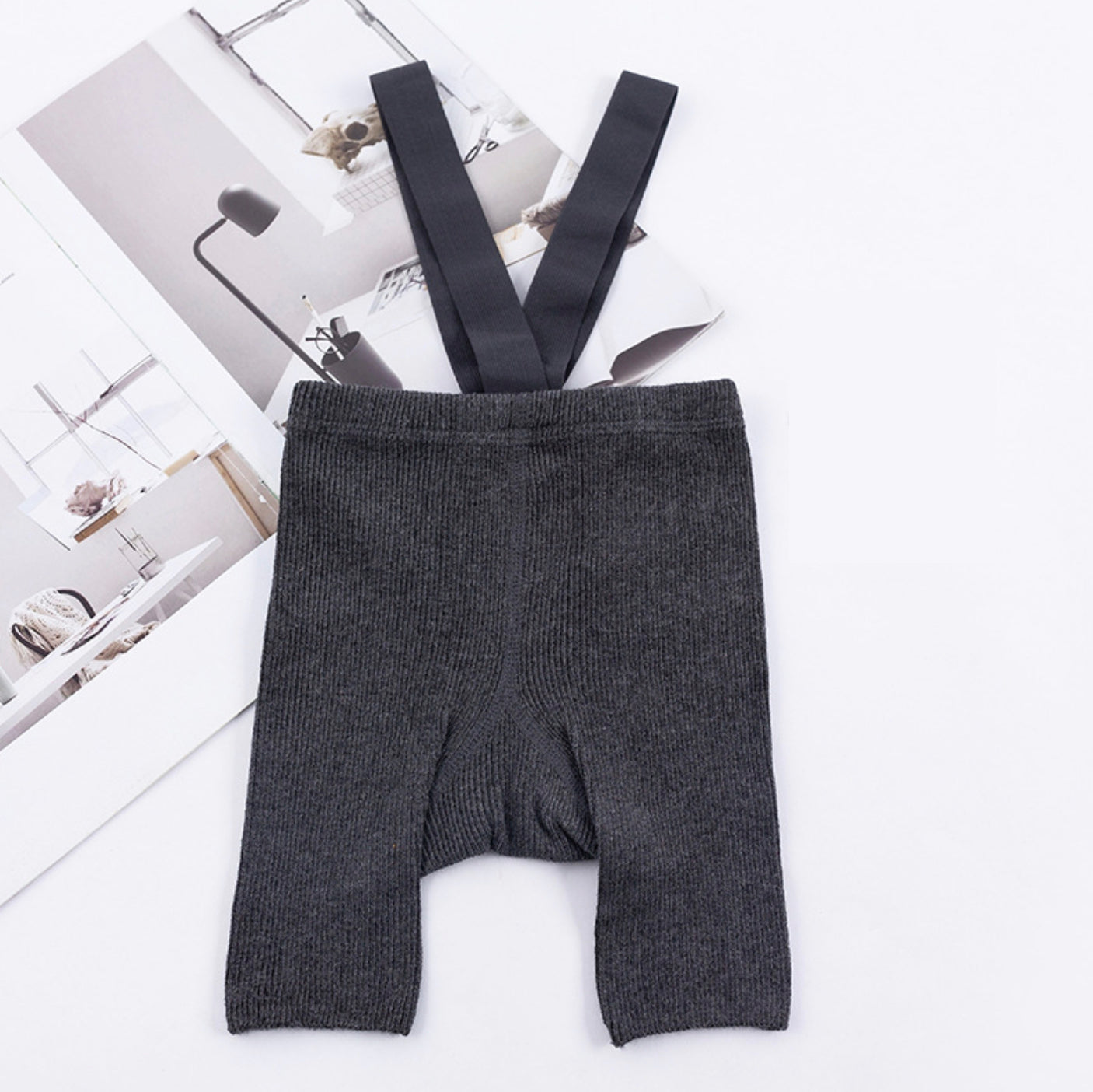 Unisex Ribbed Suspender Shorts - Dark Grey