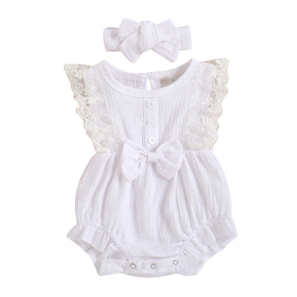 Camila Cotton Muslin Romper and Headband Set - White