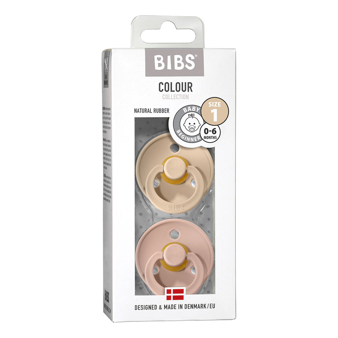 BIBS Natural Latex Pacifier 2 Pack - Vanilla/Blush Size 1