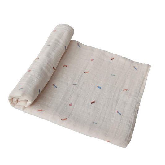 Mushie Organic Cotton Swaddle - Retro Cars