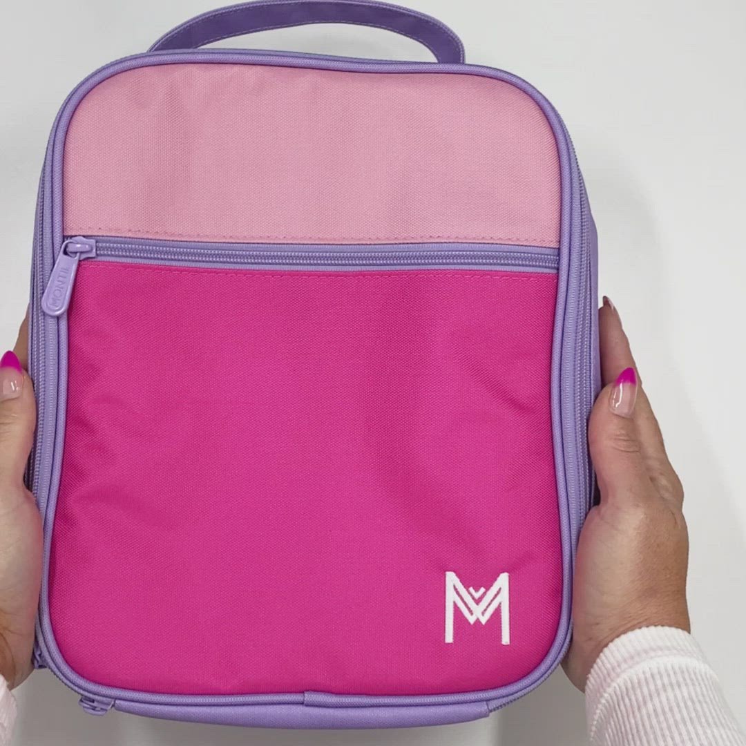 MontiiCo Insulated Lunch Bag with Ice Pack - Pink Colour Block