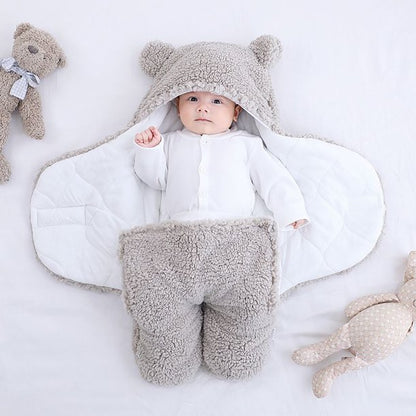 Teddy Bear Swaddle Wrap Suit with Quilted Lining- Dove Grey