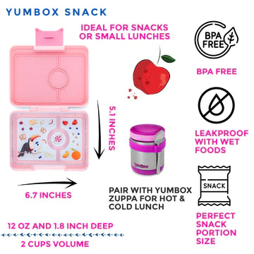 Yumbox Snack Lunch Box | Coco Pink with Toucan Tray | Mini Bento Box for Kids