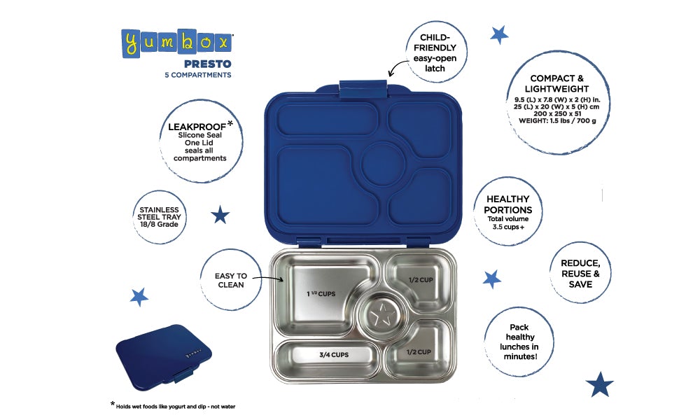 Yumbox Presto | Santa Fe Blue | Stainless Steel Leakproof Bento for Kids & Adults